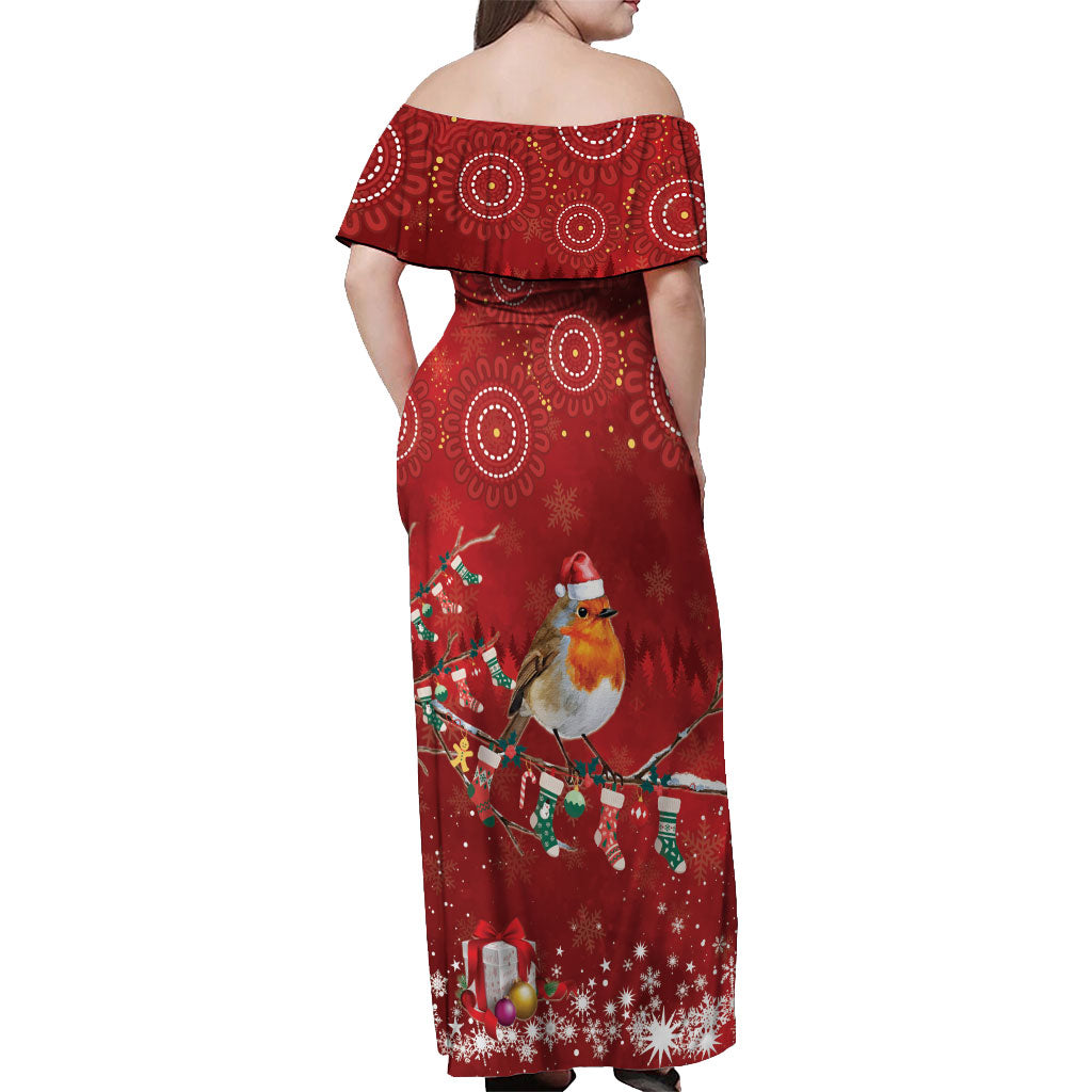 Australia Red - capped Robin Christmas In July Off Shoulder Maxi Dress Aussie Passerine Bird Merry Xmas