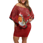 Australia Red - capped Robin Christmas In July Off Shoulder Short Dress Aussie Passerine Bird Merry Xmas