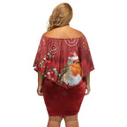 Australia Red - capped Robin Christmas In July Off Shoulder Short Dress Aussie Passerine Bird Merry Xmas