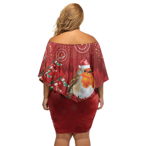 Australia Red - capped Robin Christmas In July Off Shoulder Short Dress Aussie Passerine Bird Merry Xmas