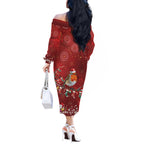 Australia Red - capped Robin Christmas In July Off The Shoulder Long Sleeve Dress Aussie Passerine Bird Merry Xmas