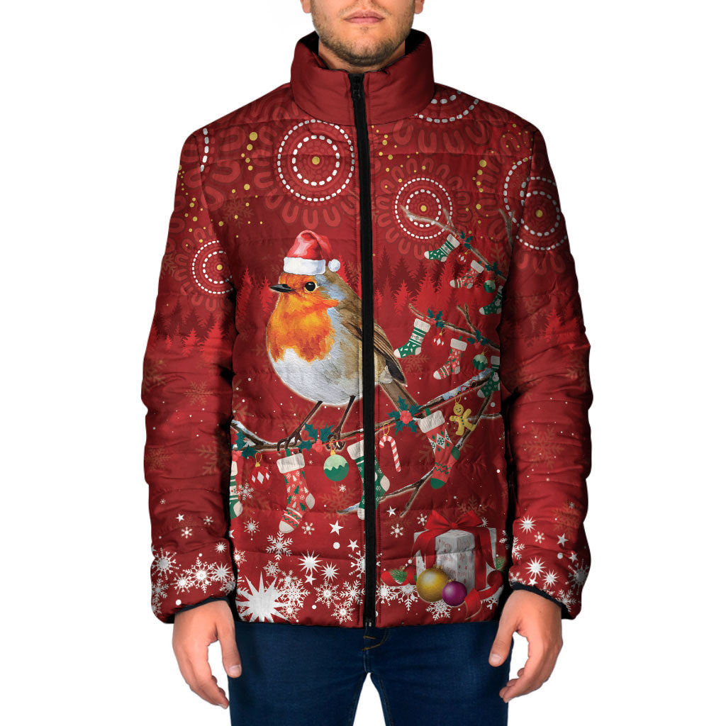 Australia Red - capped Robin Christmas In July Padded Jacket Aussie Passerine Bird Merry Xmas
