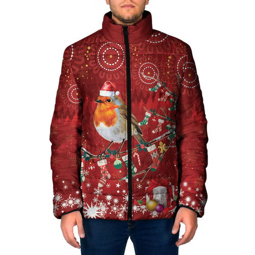 Australia Red - capped Robin Christmas In July Padded Jacket Aussie Passerine Bird Merry Xmas