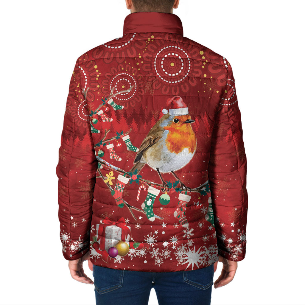 Australia Red - capped Robin Christmas In July Padded Jacket Aussie Passerine Bird Merry Xmas