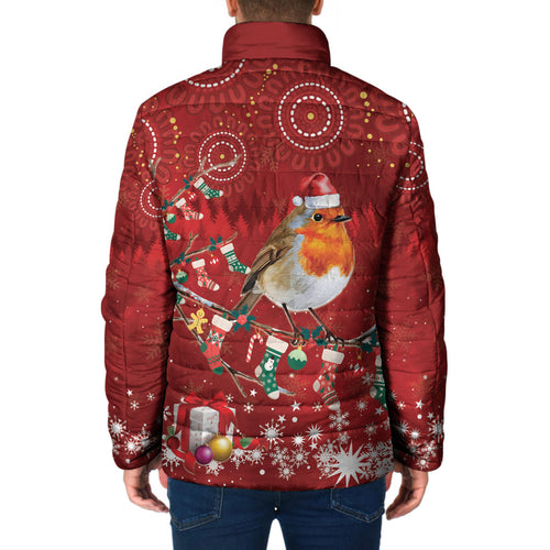 Australia Red - capped Robin Christmas In July Padded Jacket Aussie Passerine Bird Merry Xmas