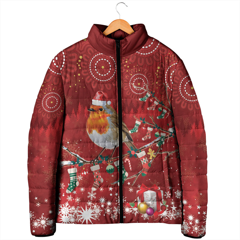 Australia Red - capped Robin Christmas In July Padded Jacket Aussie Passerine Bird Merry Xmas
