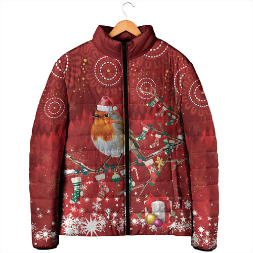 Australia Red - capped Robin Christmas In July Padded Jacket Aussie Passerine Bird Merry Xmas