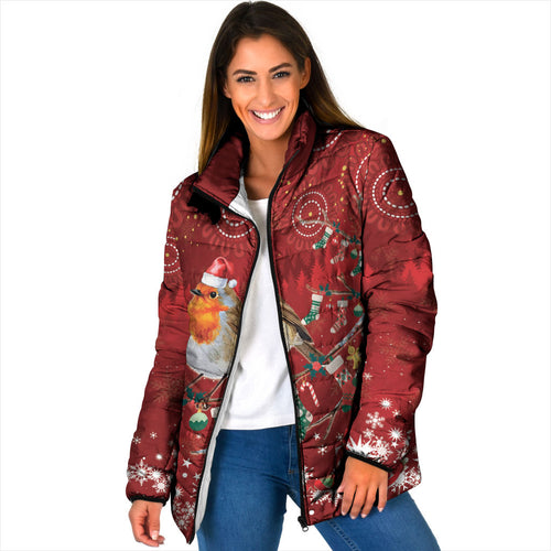 Australia Red - capped Robin Christmas In July Padded Jacket Aussie Passerine Bird Merry Xmas