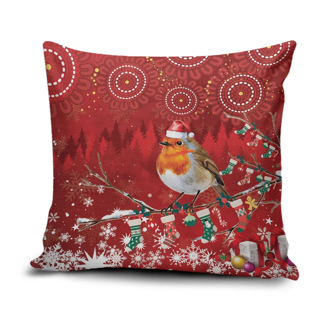 Australia Red - capped Robin Christmas In July Pillow Cover Aussie Passerine Bird Merry Xmas
