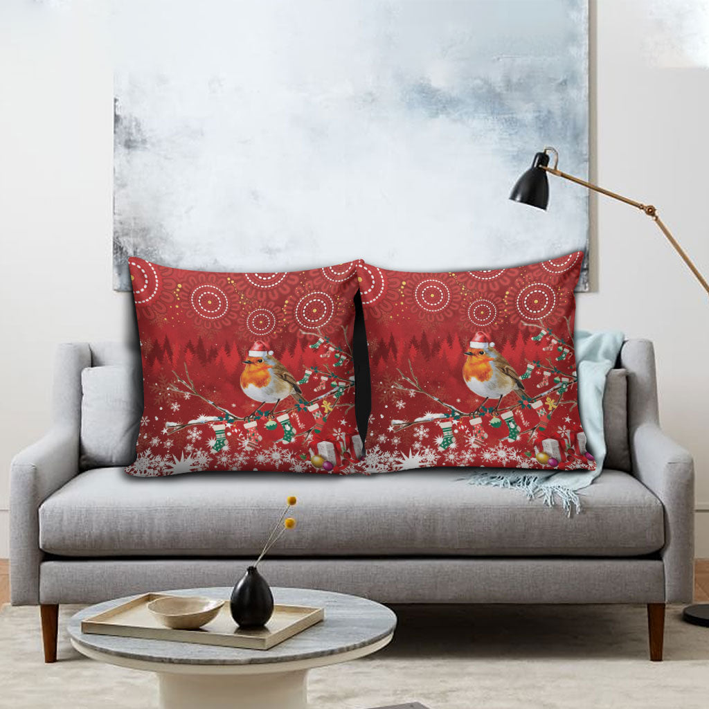 Australia Red - capped Robin Christmas In July Pillow Cover Aussie Passerine Bird Merry Xmas