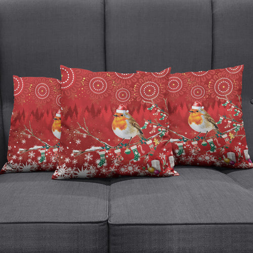 Australia Red - capped Robin Christmas In July Pillow Cover Aussie Passerine Bird Merry Xmas