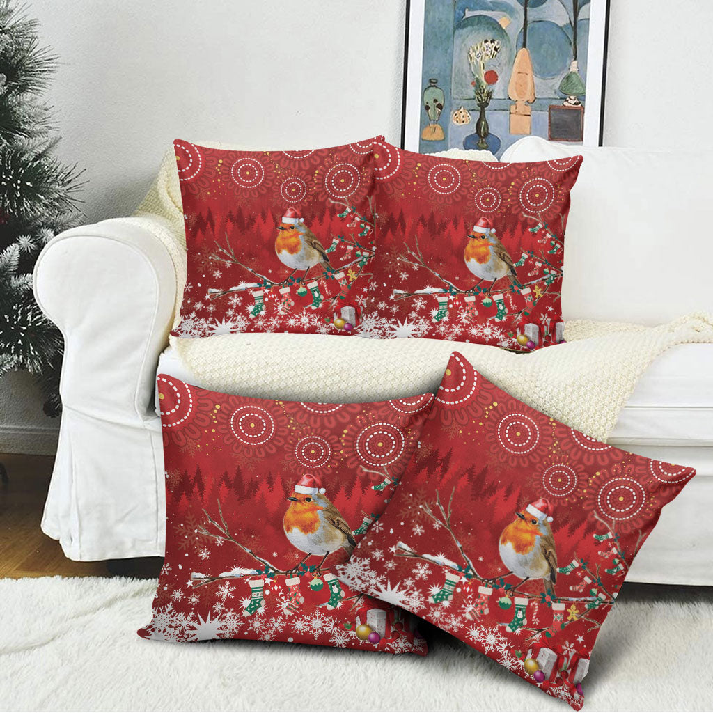 Australia Red - capped Robin Christmas In July Pillow Cover Aussie Passerine Bird Merry Xmas