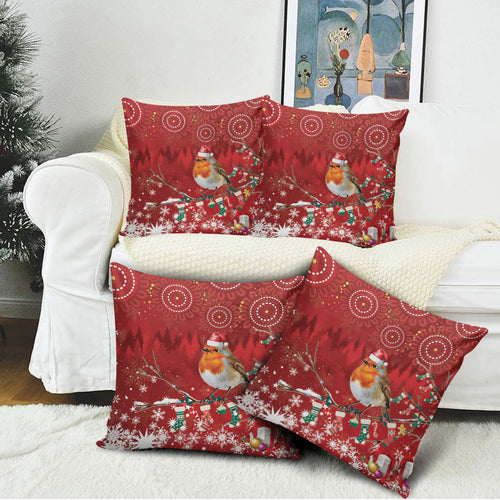 Australia Red - capped Robin Christmas In July Pillow Cover Aussie Passerine Bird Merry Xmas