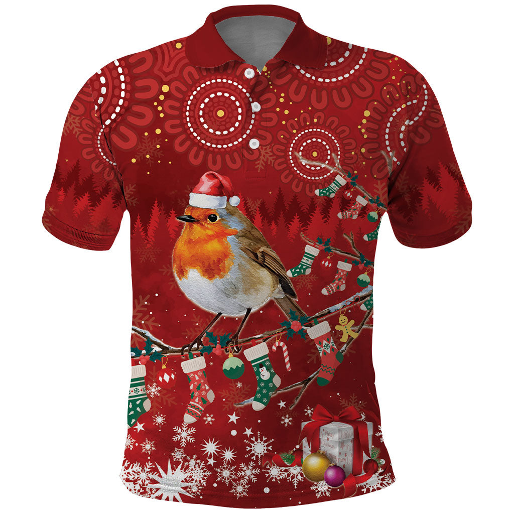 Australia Red - capped Robin Christmas In July Polo Shirt Aussie Passerine Bird Merry Xmas