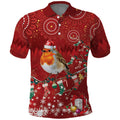 Australia Red - capped Robin Christmas In July Polo Shirt Aussie Passerine Bird Merry Xmas