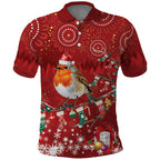 Australia Red - capped Robin Christmas In July Polo Shirt Aussie Passerine Bird Merry Xmas