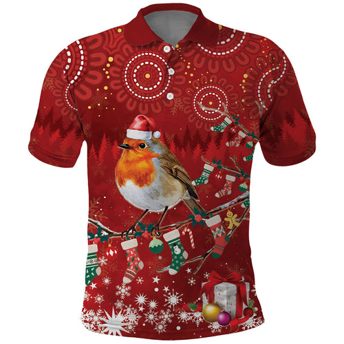 Australia Red - capped Robin Christmas In July Polo Shirt Aussie Passerine Bird Merry Xmas
