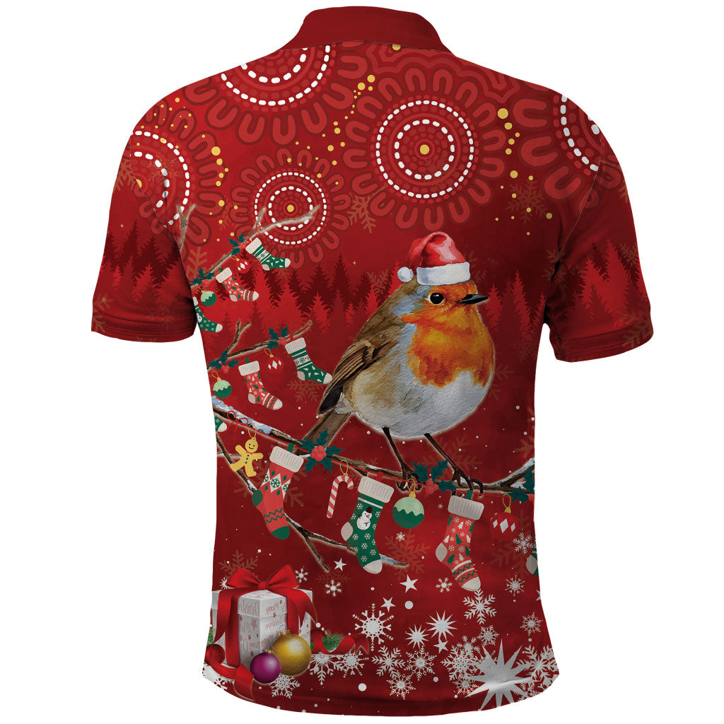 Australia Red - capped Robin Christmas In July Polo Shirt Aussie Passerine Bird Merry Xmas