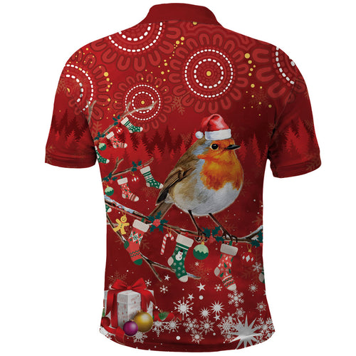 Australia Red - capped Robin Christmas In July Polo Shirt Aussie Passerine Bird Merry Xmas