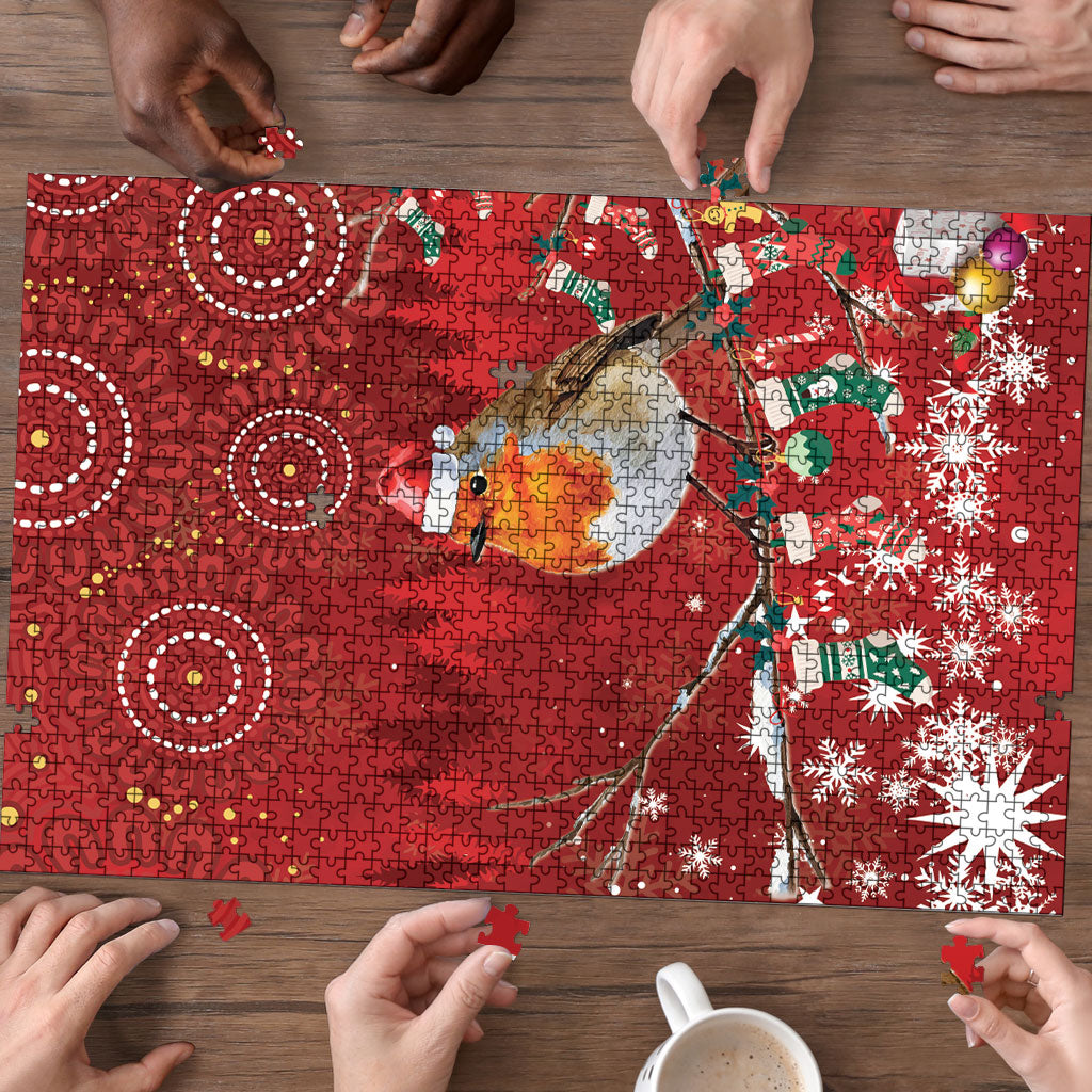 Australia Red - capped Robin Christmas In July Puzzle Aussie Passerine Bird Merry Xmas