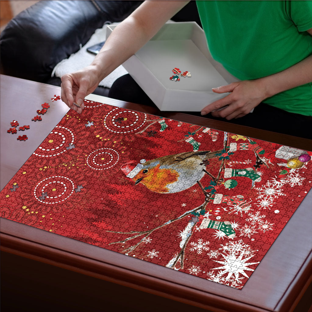 Australia Red - capped Robin Christmas In July Puzzle Aussie Passerine Bird Merry Xmas