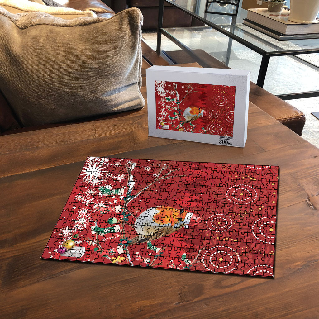 Australia Red - capped Robin Christmas In July Puzzle Aussie Passerine Bird Merry Xmas