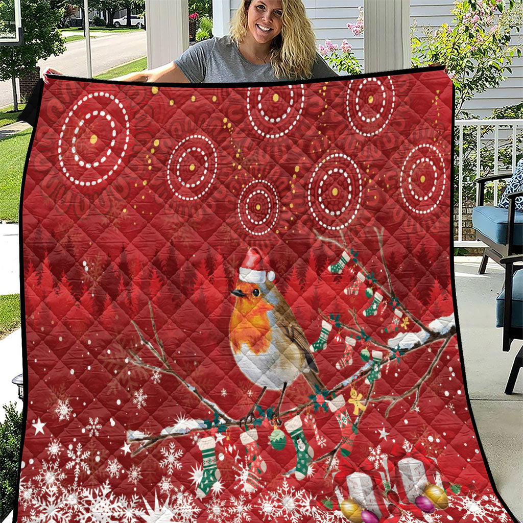 Australia Red - capped Robin Christmas In July Quilt Aussie Passerine Bird Merry Xmas