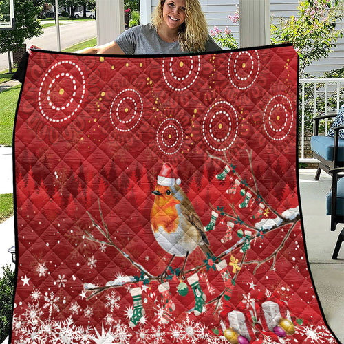 Australia Red - capped Robin Christmas In July Quilt Aussie Passerine Bird Merry Xmas