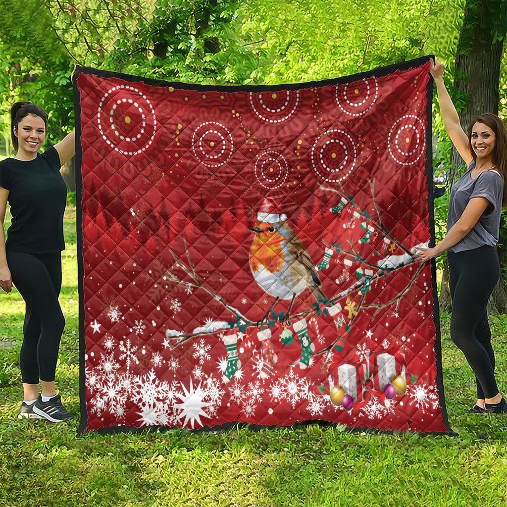 Australia Red - capped Robin Christmas In July Quilt Aussie Passerine Bird Merry Xmas