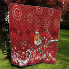 Australia Red - capped Robin Christmas In July Quilt Aussie Passerine Bird Merry Xmas