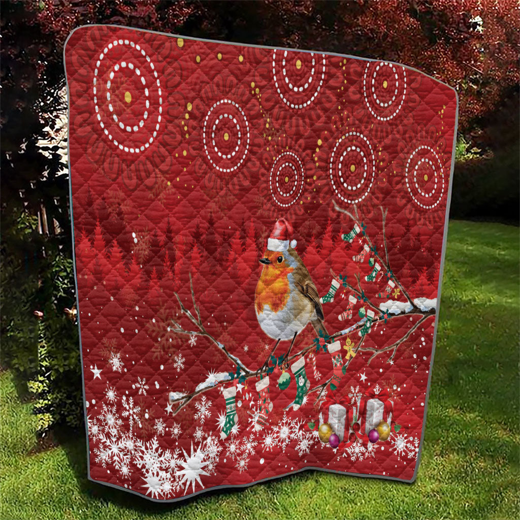 Australia Red - capped Robin Christmas In July Quilt Aussie Passerine Bird Merry Xmas