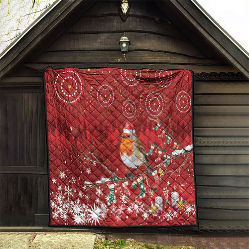 Australia Red - capped Robin Christmas In July Quilt Aussie Passerine Bird Merry Xmas