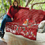 Australia Red - capped Robin Christmas In July Quilt Aussie Passerine Bird Merry Xmas
