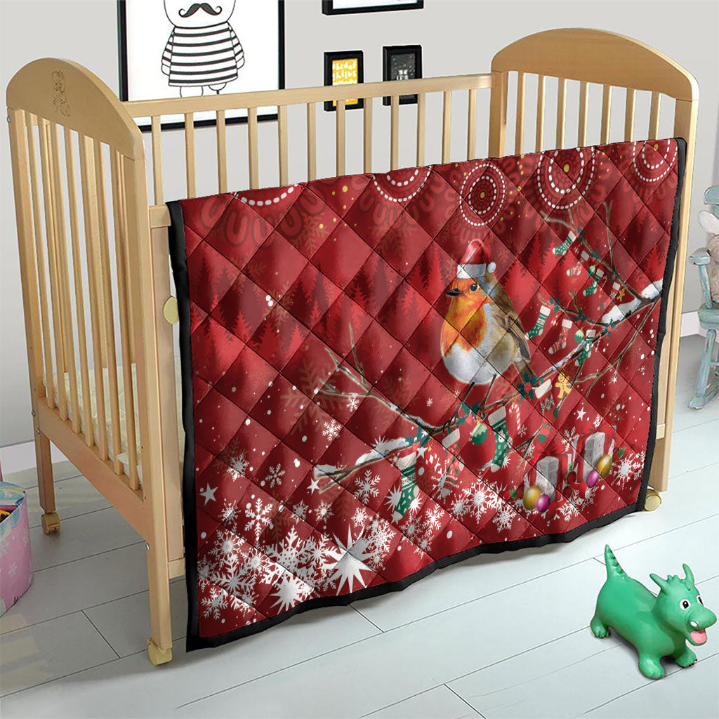Australia Red - capped Robin Christmas In July Quilt Aussie Passerine Bird Merry Xmas