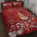 Australia Red - capped Robin Christmas In July Quilt Bed Set Aussie Passerine Bird Merry Xmas