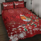 Australia Red - capped Robin Christmas In July Quilt Bed Set Aussie Passerine Bird Merry Xmas