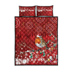 Australia Red - capped Robin Christmas In July Quilt Bed Set Aussie Passerine Bird Merry Xmas