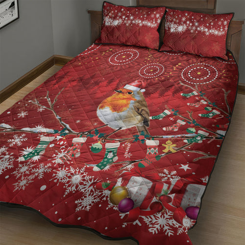 Australia Red - capped Robin Christmas In July Quilt Bed Set Aussie Passerine Bird Merry Xmas