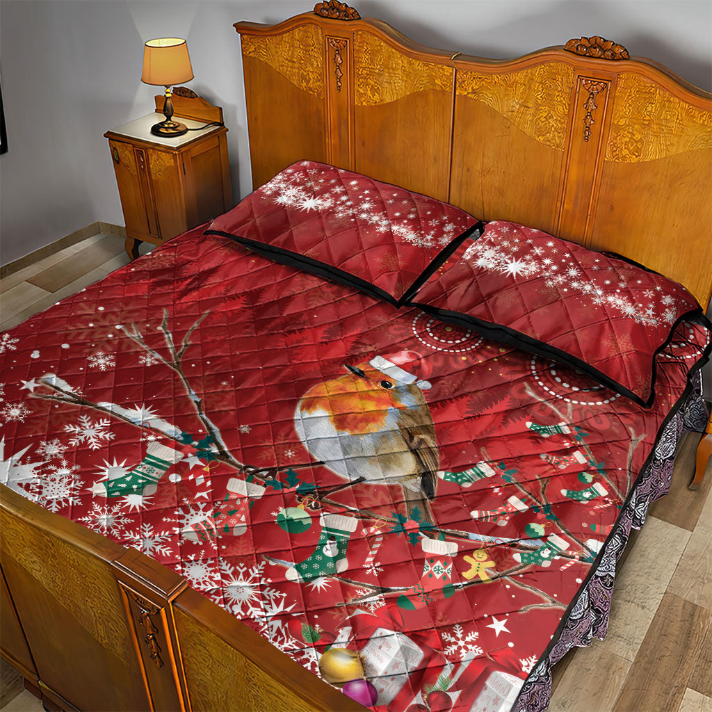Australia Red - capped Robin Christmas In July Quilt Bed Set Aussie Passerine Bird Merry Xmas