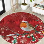 Australia Red - capped Robin Christmas In July Round Carpet Aussie Passerine Bird Merry Xmas