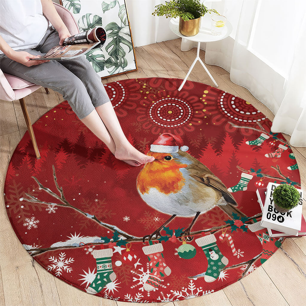Australia Red - capped Robin Christmas In July Round Carpet Aussie Passerine Bird Merry Xmas
