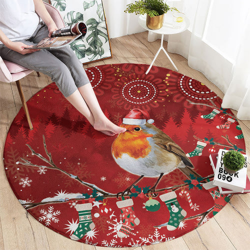 Australia Red - capped Robin Christmas In July Round Carpet Aussie Passerine Bird Merry Xmas