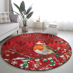 Australia Red - capped Robin Christmas In July Round Carpet Aussie Passerine Bird Merry Xmas