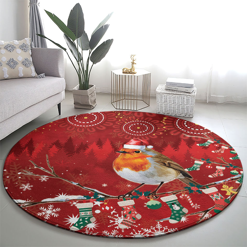 Australia Red - capped Robin Christmas In July Round Carpet Aussie Passerine Bird Merry Xmas