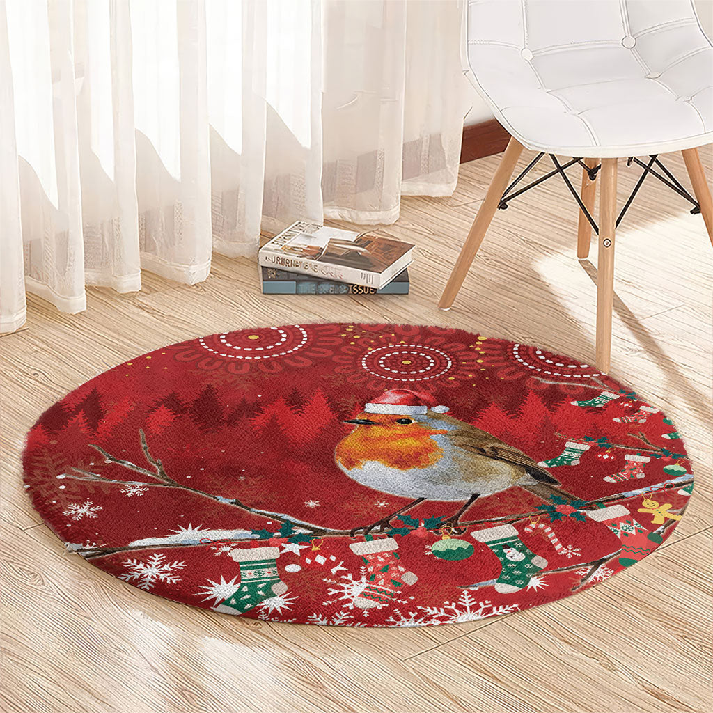 Australia Red - capped Robin Christmas In July Round Carpet Aussie Passerine Bird Merry Xmas