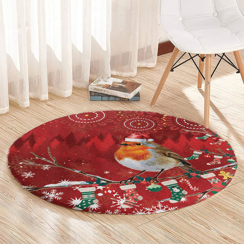 Australia Red - capped Robin Christmas In July Round Carpet Aussie Passerine Bird Merry Xmas