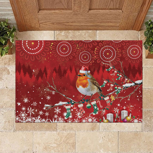 Australia Red - capped Robin Christmas In July Rubber Doormat Aussie Passerine Bird Merry Xmas