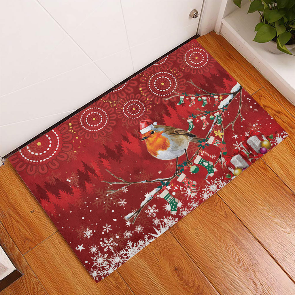 Australia Red - capped Robin Christmas In July Rubber Doormat Aussie Passerine Bird Merry Xmas