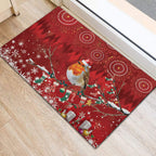Australia Red - capped Robin Christmas In July Rubber Doormat Aussie Passerine Bird Merry Xmas