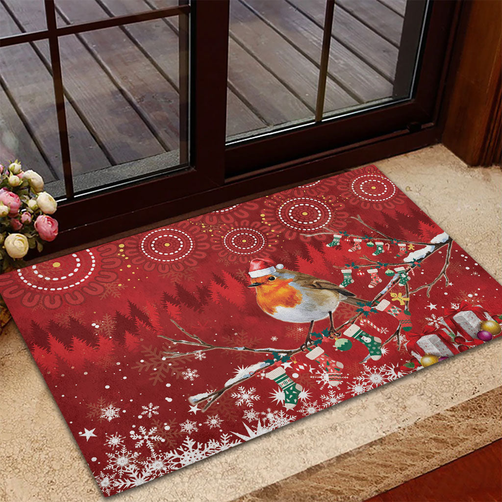 Australia Red - capped Robin Christmas In July Rubber Doormat Aussie Passerine Bird Merry Xmas